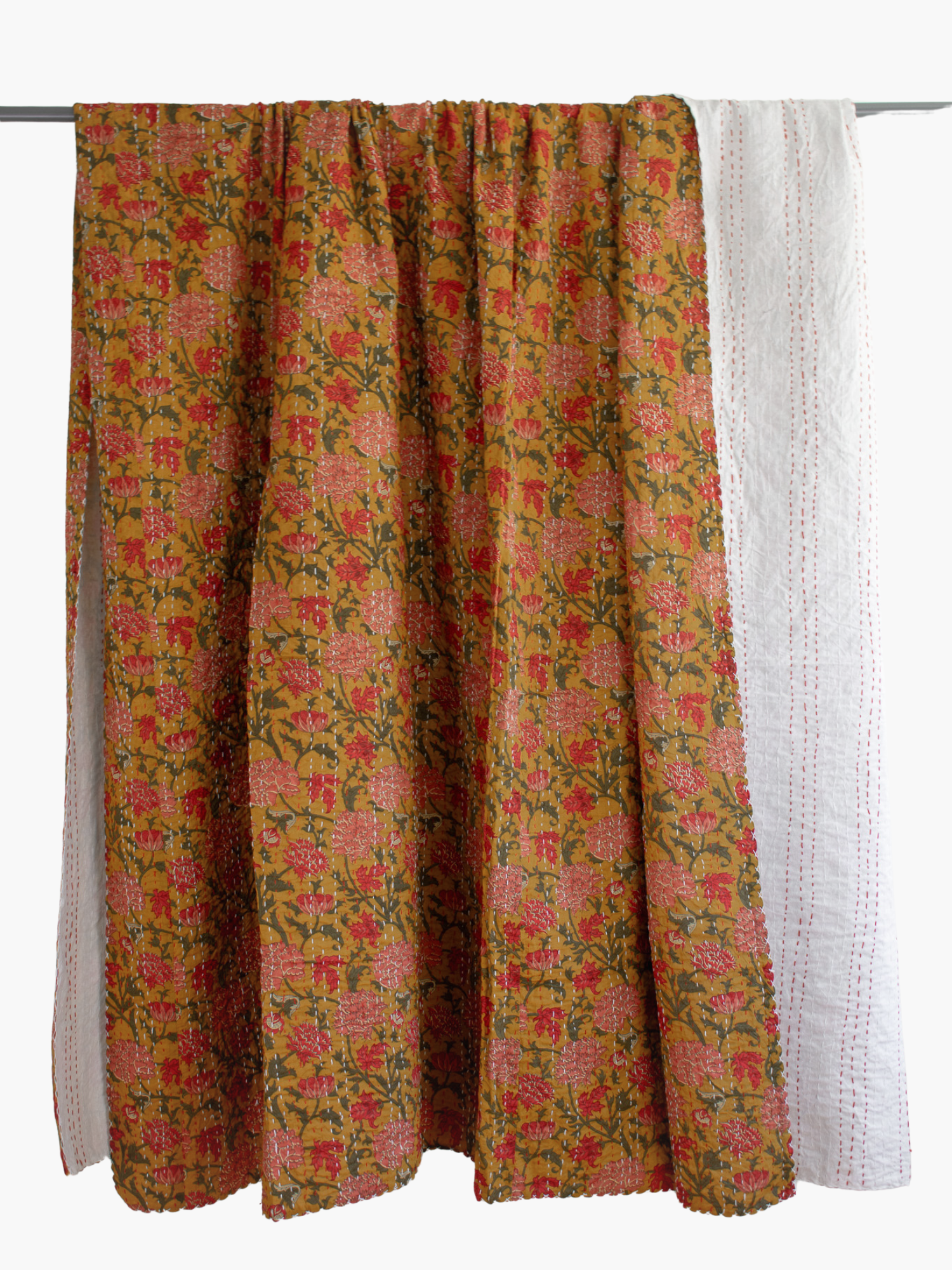 Alba Kantha Quilt in Gold, Rose, Sage - King/Queen Sized