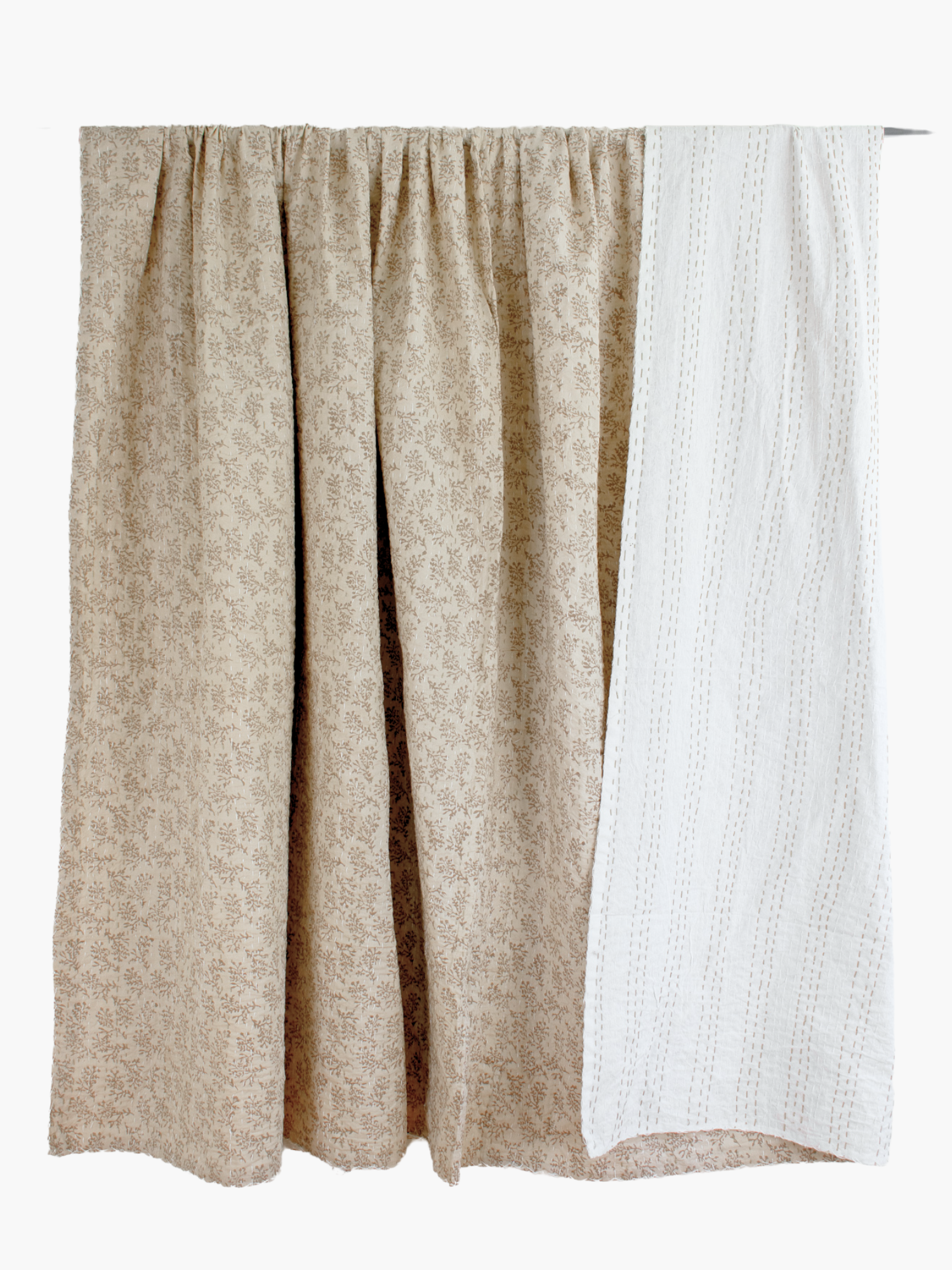 Margot Kantha Quilt in Beige, Taupe, Cream -  King/Queen Sized