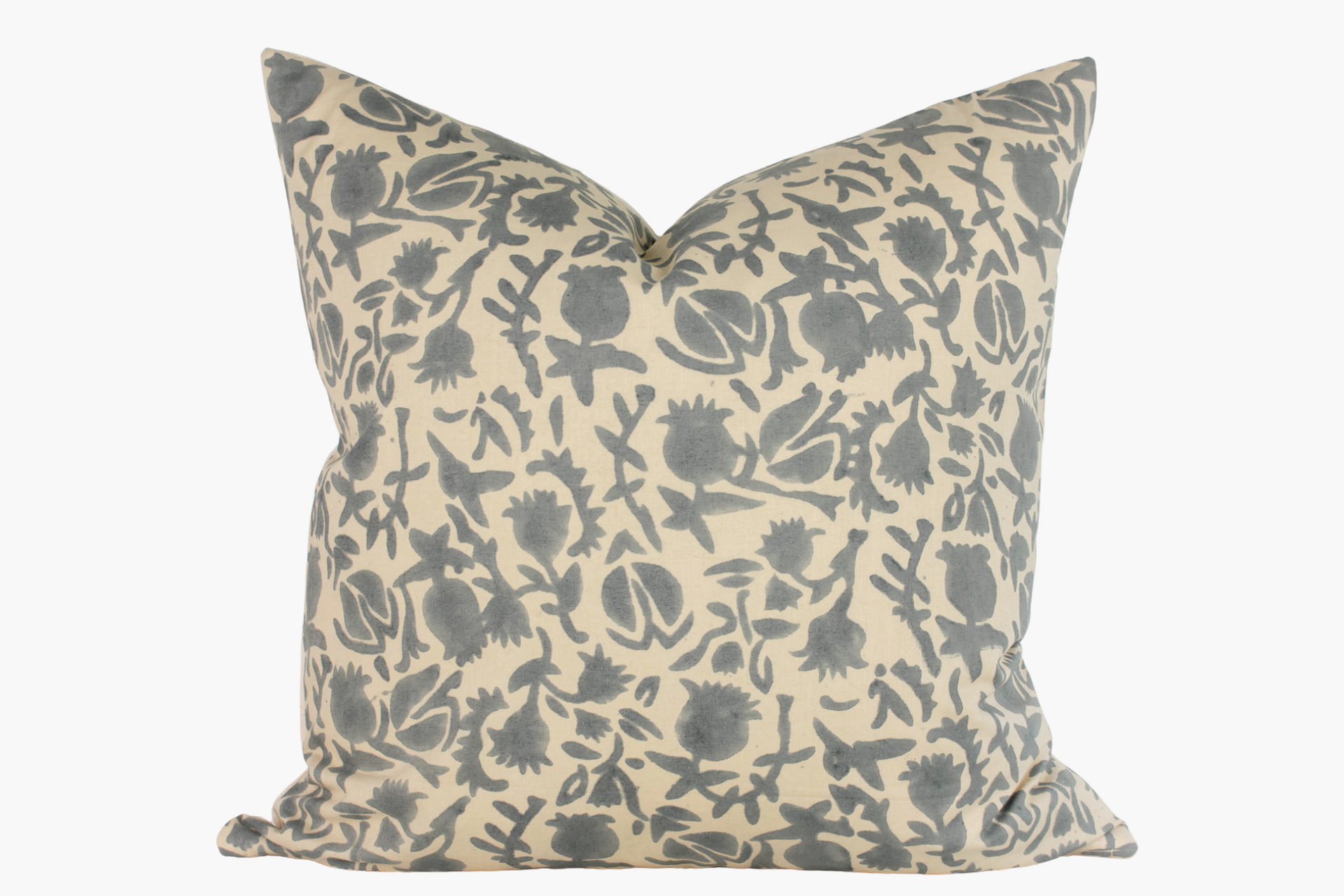 Selma Indian Block Print Pillow Cover - Beige and Pewter