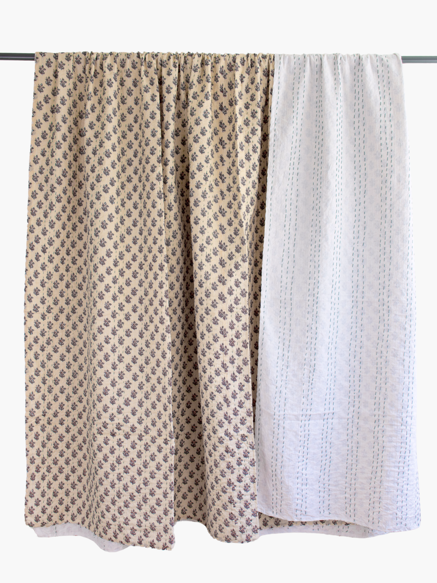 Leticia Kantha Quilt in Cream, Pewter, Brownstone - King/Queen Sized
