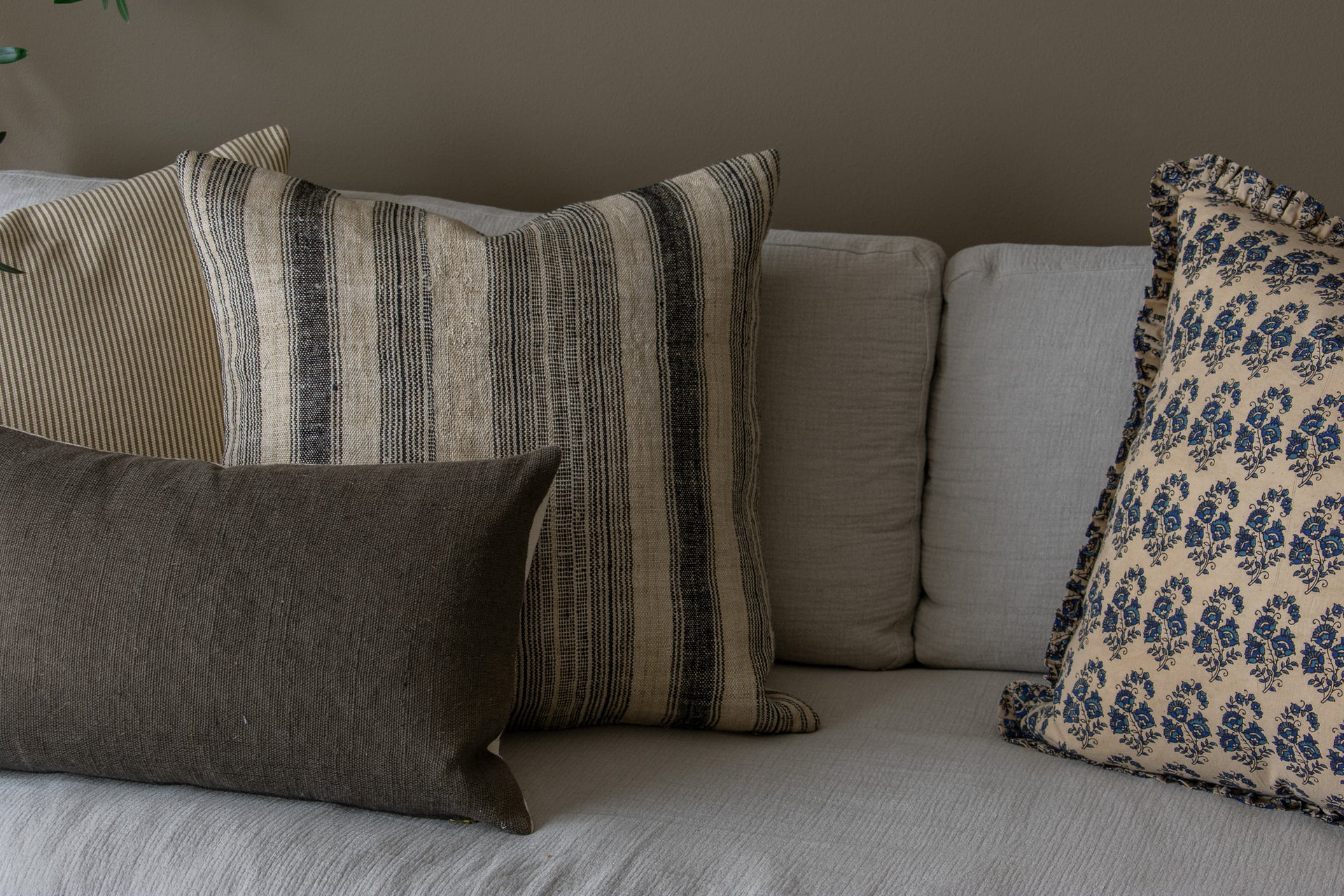 Hmong Vintage Hemp Pillow Cover - Natural and Charcoal