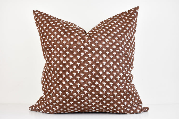 Indian Block Print Pillow Cover - Reddish Brown and Ivory