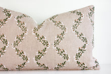 Indian Block Print Pillow Cover - Faded Blush, Olive, Ivory Scalloped Florals
