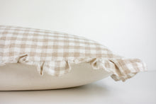 Hmong Organic Woven Pillow Cover - Ruffle Edge Gingham - Beige and Ivory