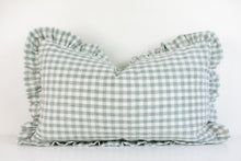 Hmong Organic Woven Pillow Cover - Ruffle Edge Gingham - Sage and Ivory