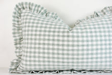 Hmong Organic Woven Pillow Cover - Ruffle Edge Gingham - Sage and Ivory