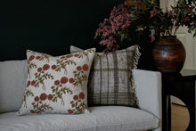 Indian Block Print Pillow Cover - Natural, Flax, Rust, Olive Brown Floral