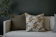 Indian Block Print Pillow Cover - Natural, Flax, Slate Blue, Olive Brown Floral