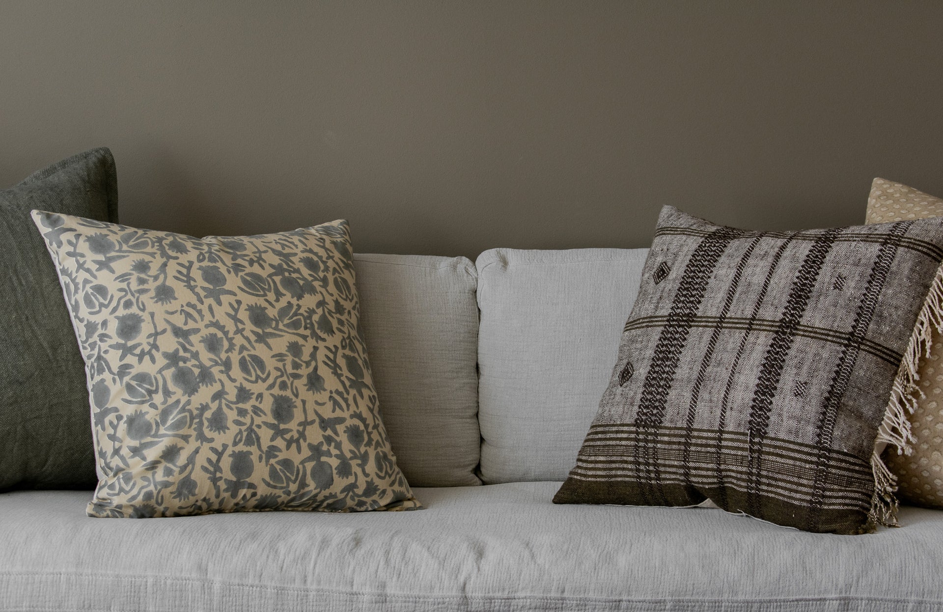 Selma Indian Block Print Pillow Cover - Beige and Pewter