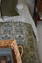 Lucy Pom Pom Kantha Quilt in Beige, Olive, Ochre and Indigo - King/Queen Sized