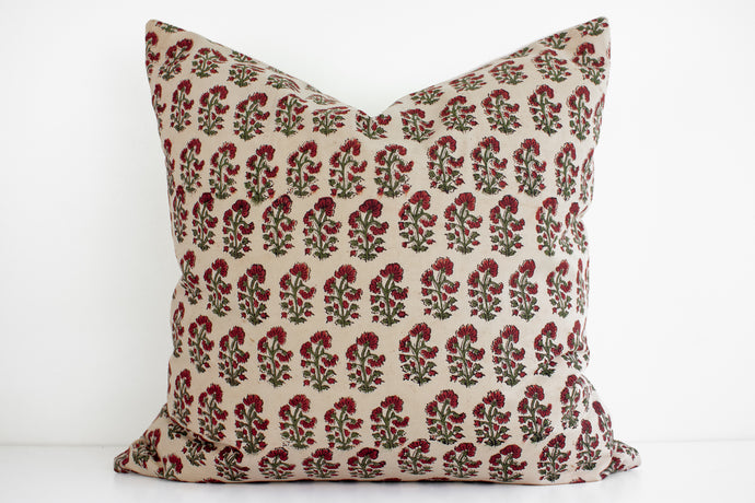 Indian Block Print Pillow - Beige, Rust, Olive