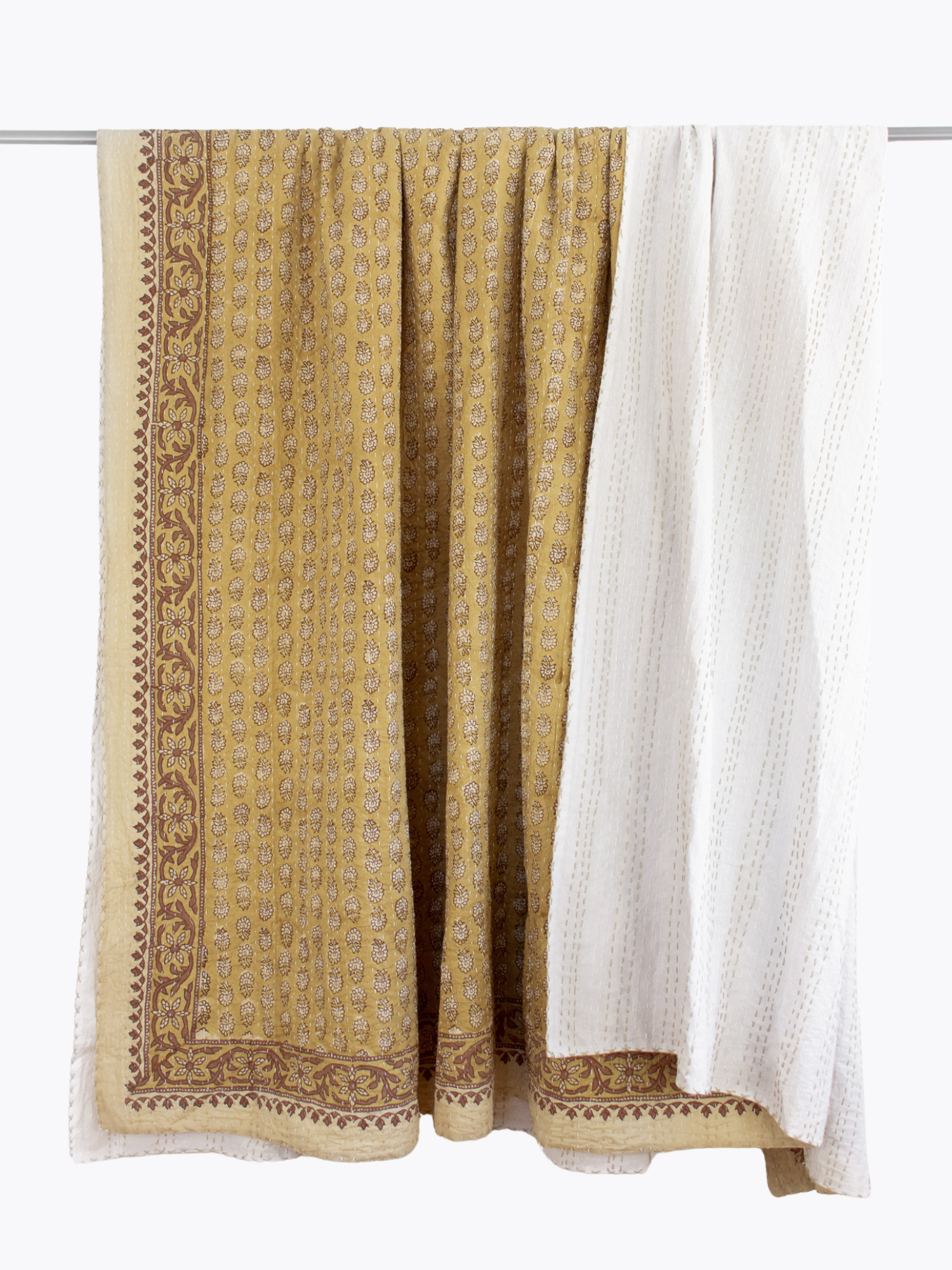 Poppy Kantha Quilt in Saffron, Tan, Earth -  King/Queen Sized