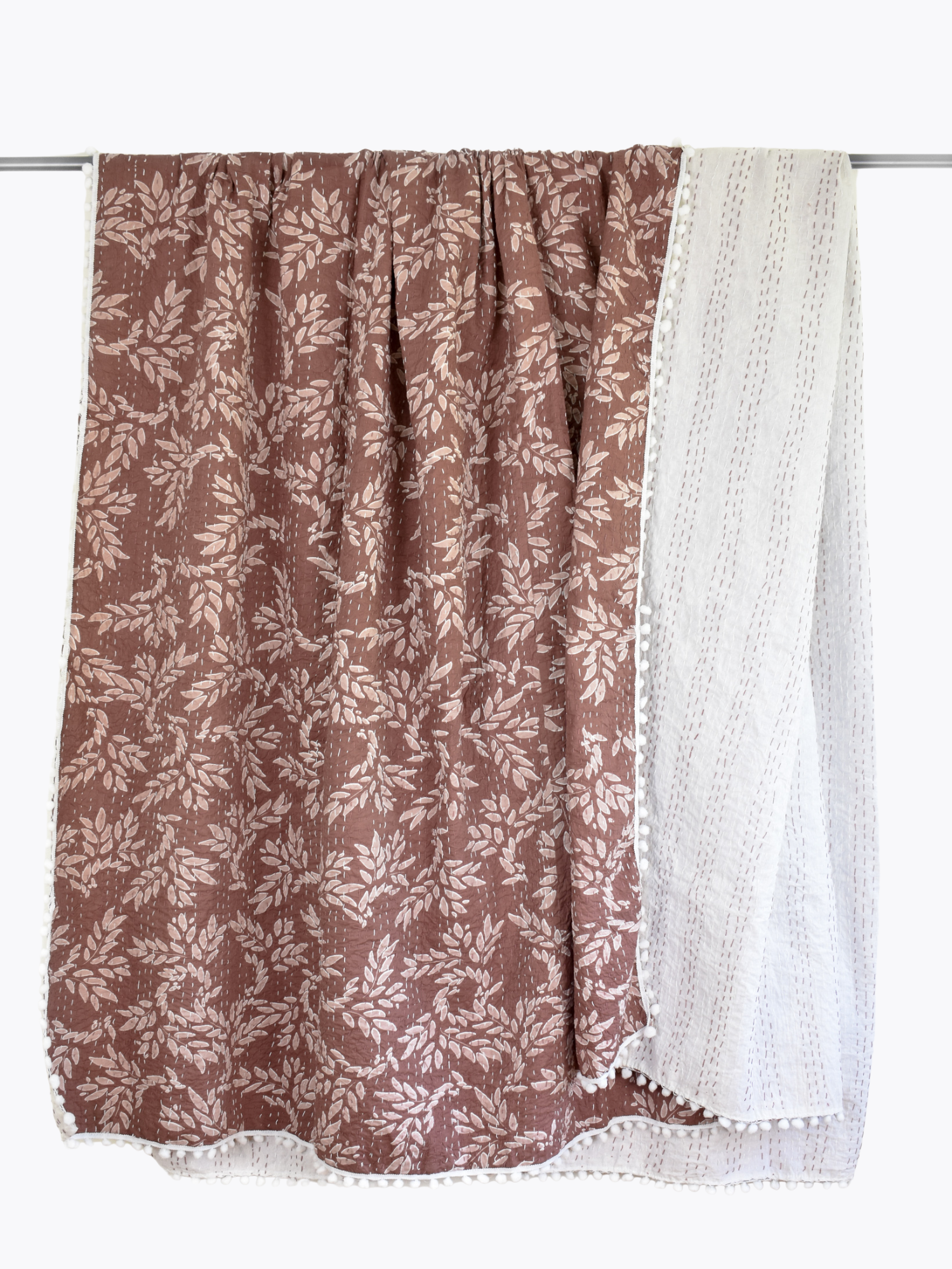 Quinn Pom Pom Kantha Quilt in Faded Blush -  King/Queen Sized