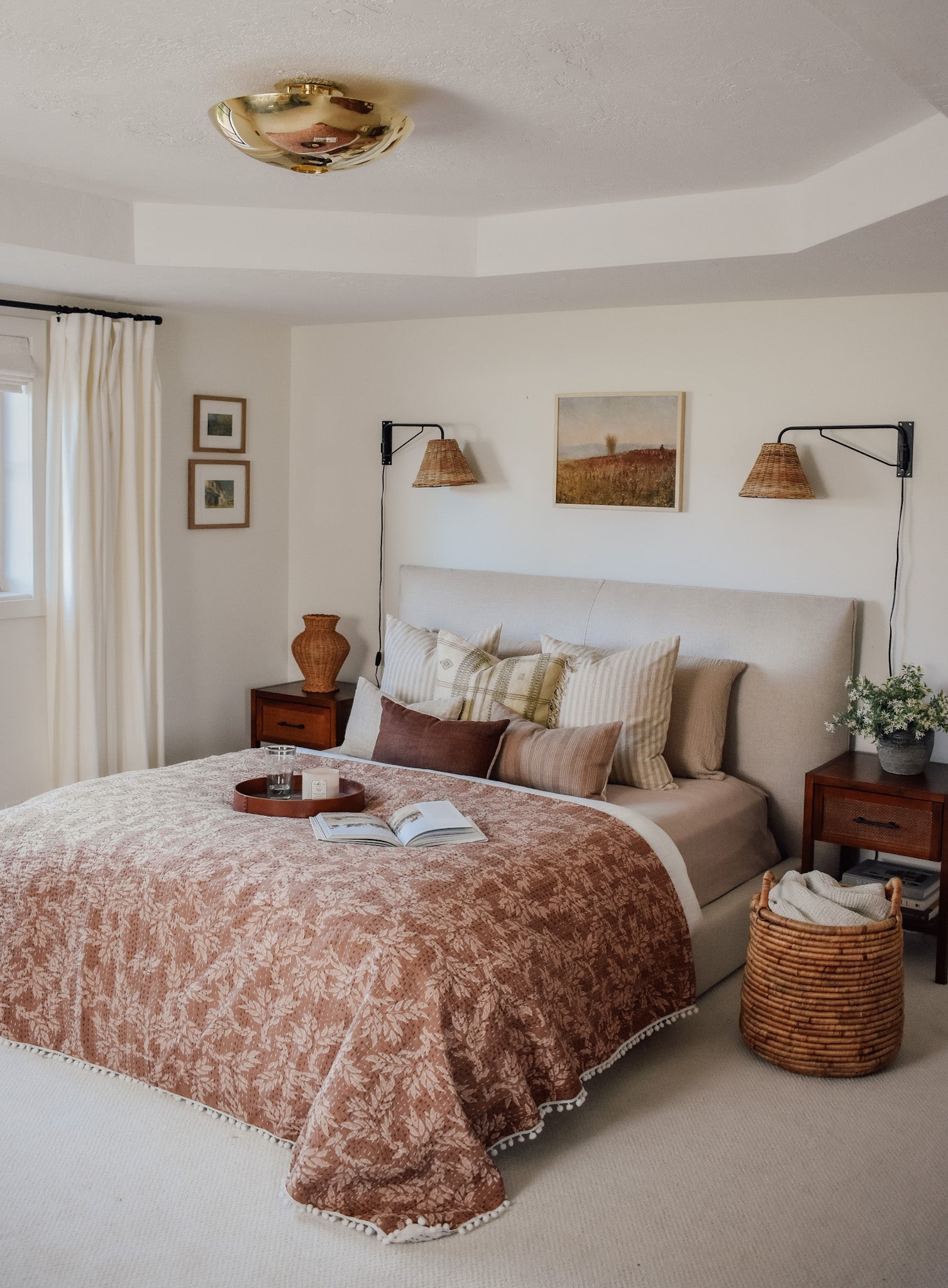 Quinn Pom Pom Kantha Quilt in Faded Blush -  King/Queen Sized