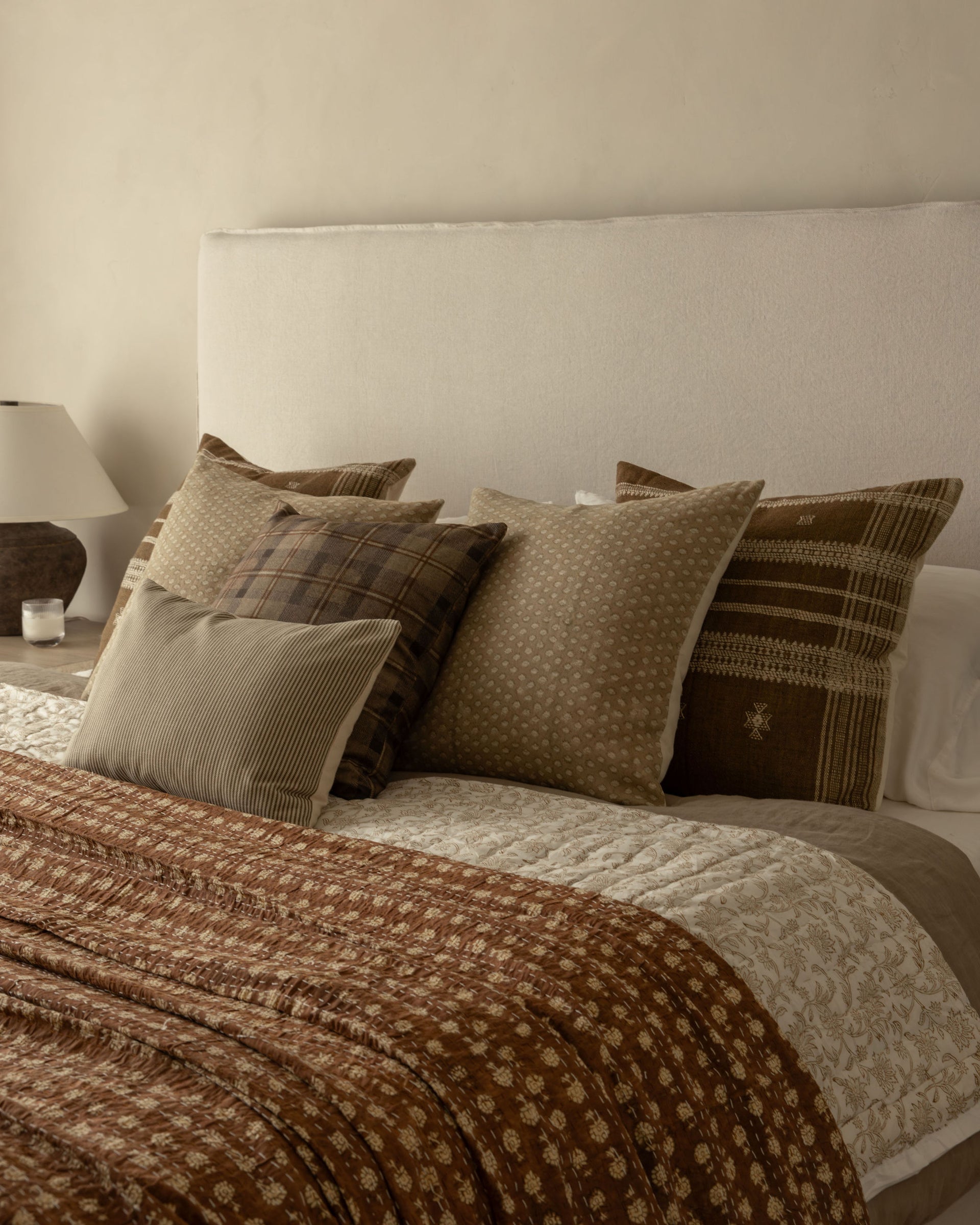 Poppy Kantha Quilt in Sienna, Tan, Earth -  King/Queen Sized