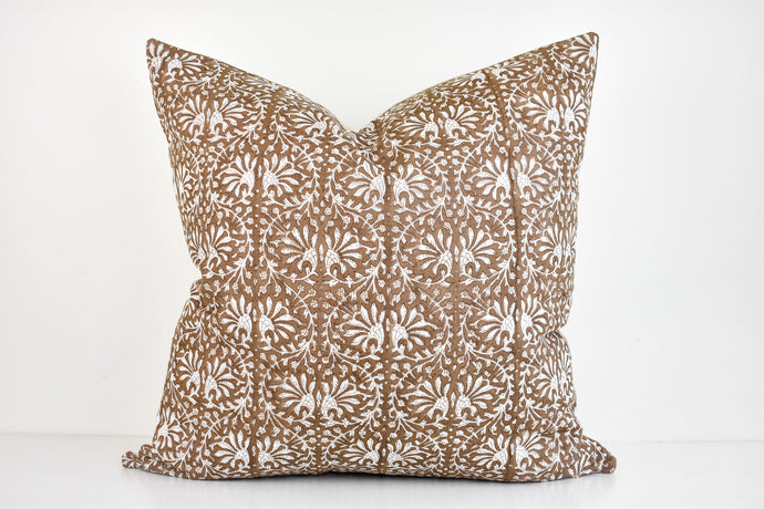 Indian Block Print Pillow Cover - Nutmeg and Ivory