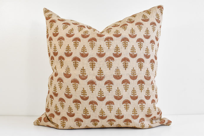 Indian Block Print Pillow Cover - Dusty Rose and Ochre