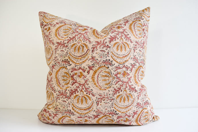 Indian Block Print Pillow Cover - Dusty Rose and Gold