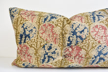 Indian Block Print Lumbar Pillow - Dusty Rose, Gold, Ocean