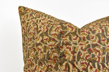 Indian Block Print Pillow - Olive, Ochre, Rose