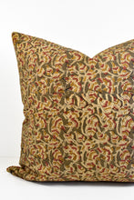 Indian Block Print Pillow Cover - Olive, Ochre, Rose