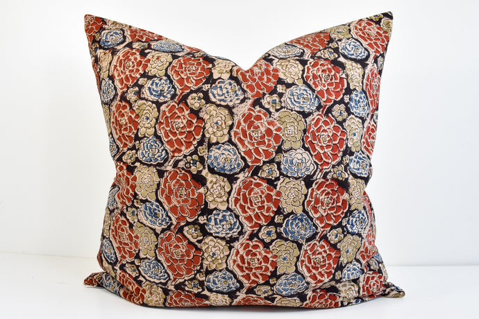 Indian Block Print Pillow - Taupe, Indigo, Rust