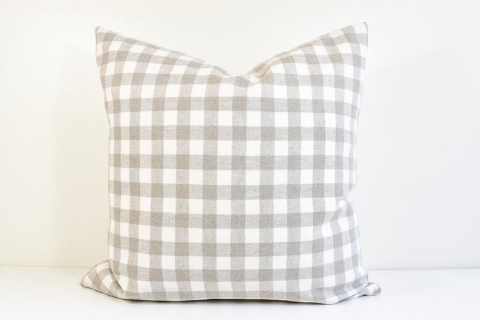 Linen Pillow Cover - Beige and Ivory Gingham
