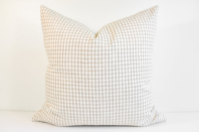 Linen Pillow Cover - Beige and Ivory Mini Gingham