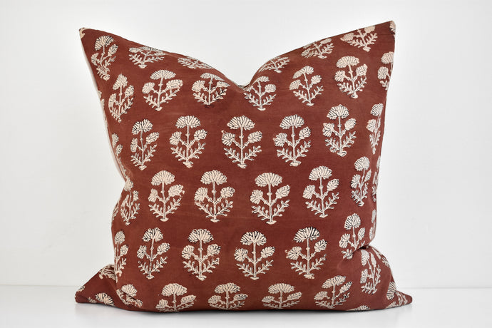 Indian Block Print Pillow Cover - Rust