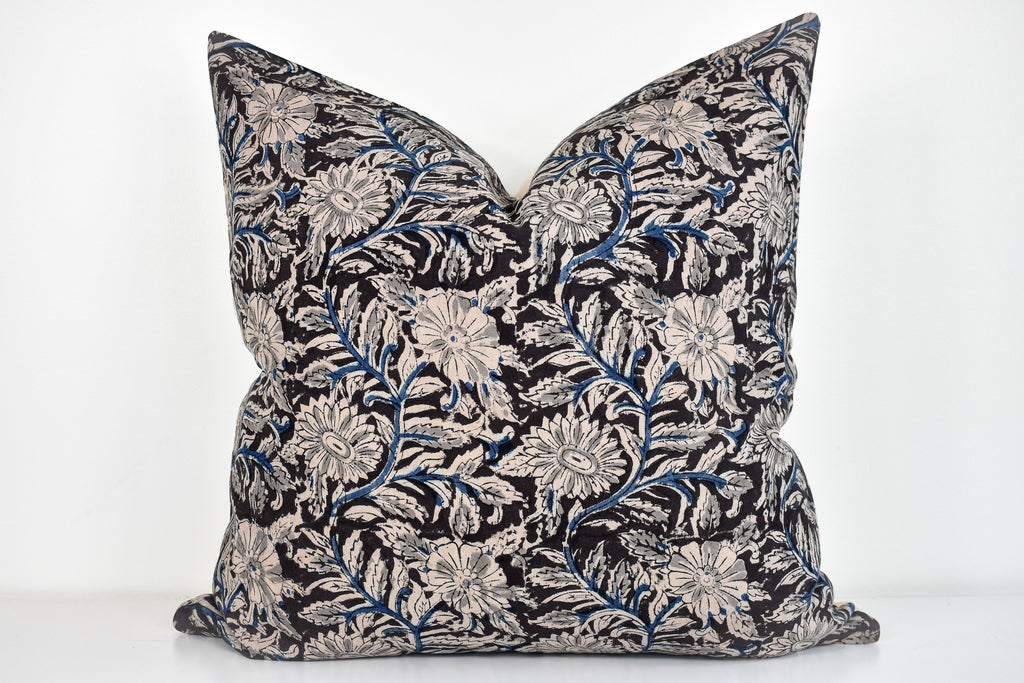 Indian Block Print Pillow - Black, Gray, Indigo