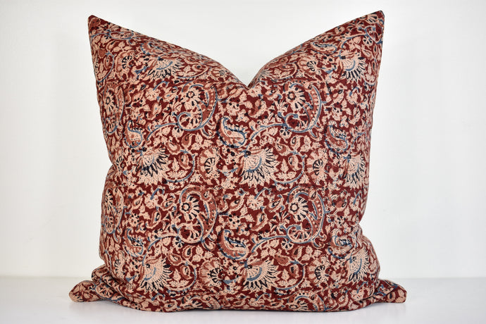 Indian Block Print Pillow Cover - Rust, Tan, Indigo