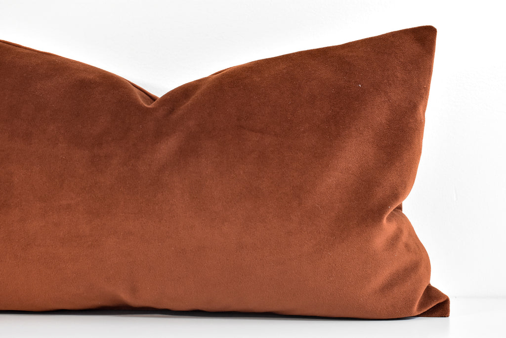 Long Lumbar Pillow // Rust Velvet Pillow Cover // Copper Velvet