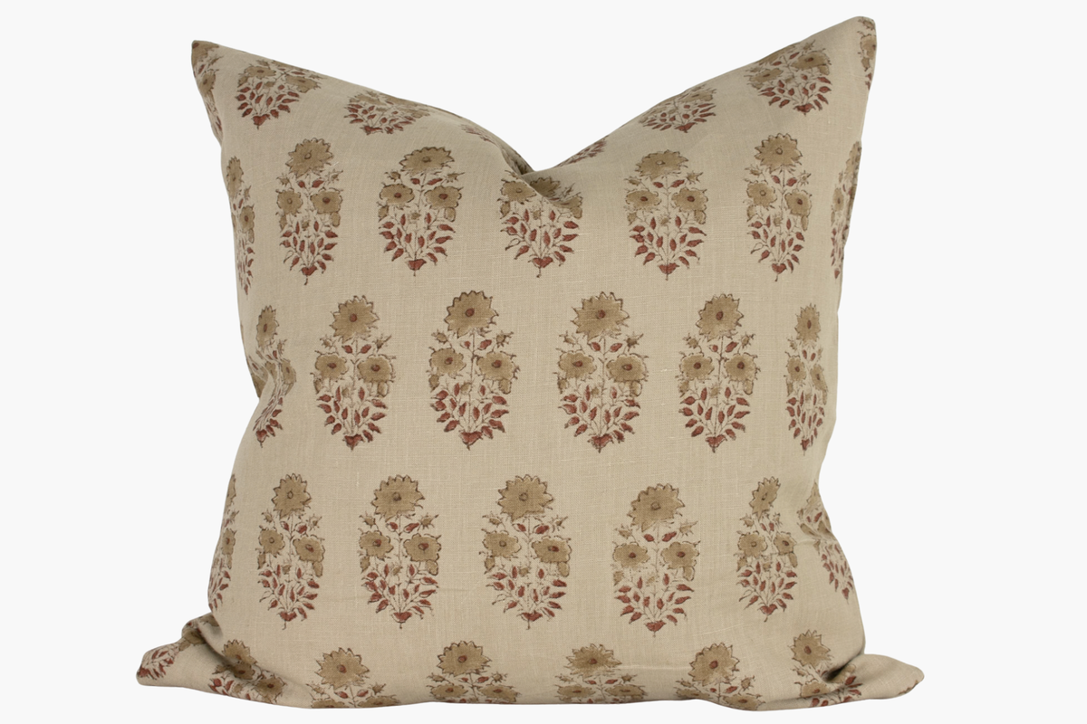 Coraline Indian Block Print Pillow Cover - Wheat, Muted Ochre, Rust