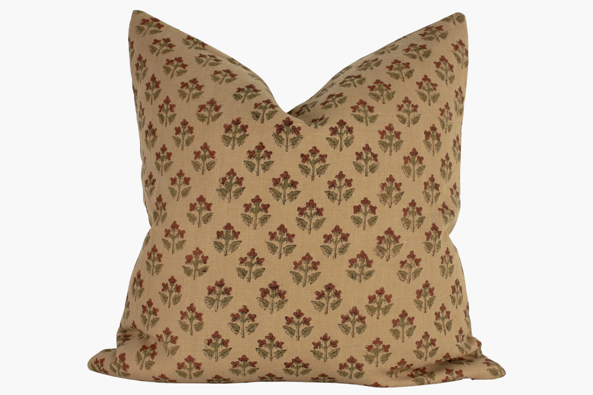 Morgan Indian Block Print Ruffle Pillow Cover - Camel, Olive, Rust