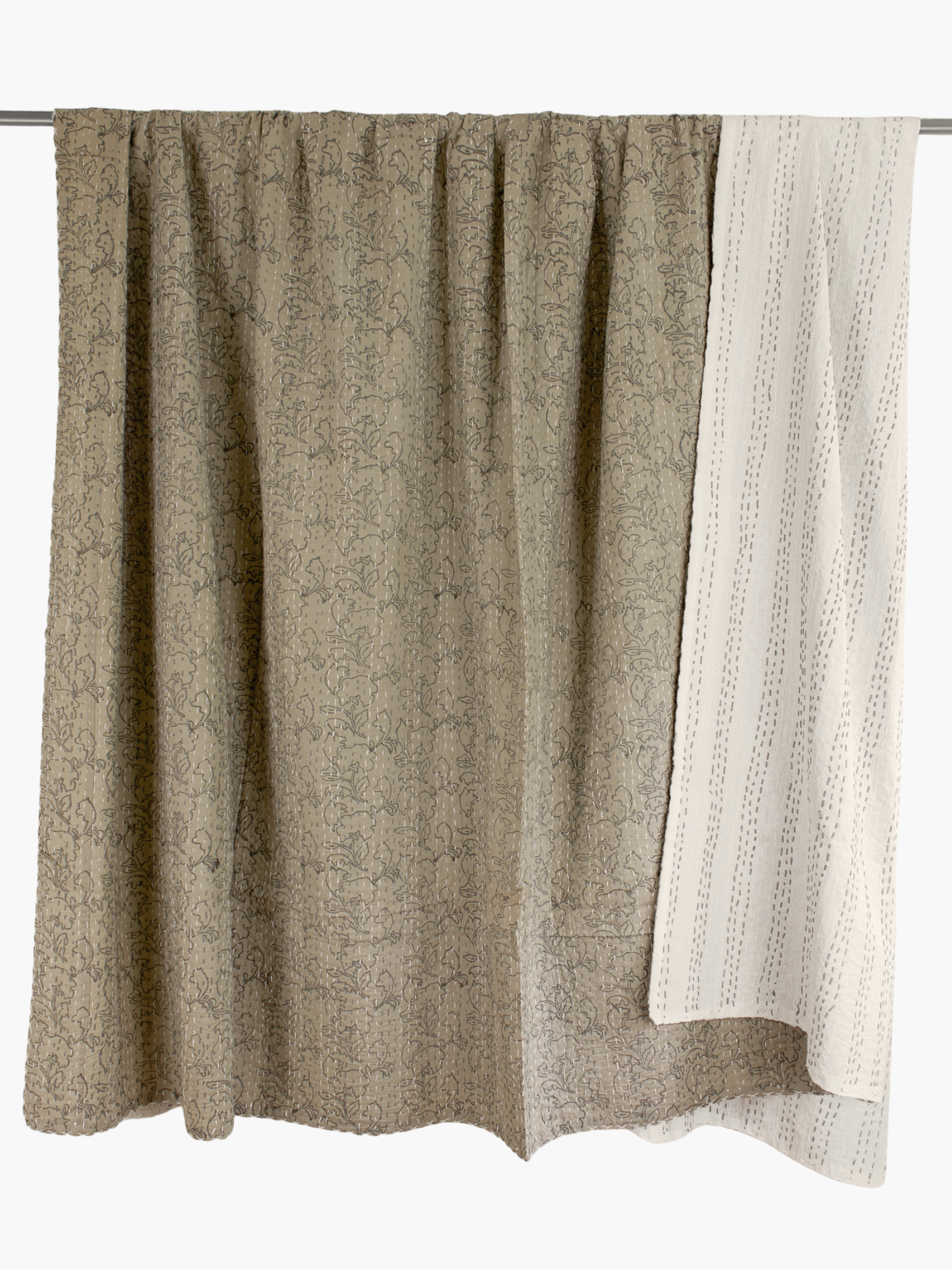 Leni Kantha Quilt in Burlap and Charcoal - King/Queen Sized