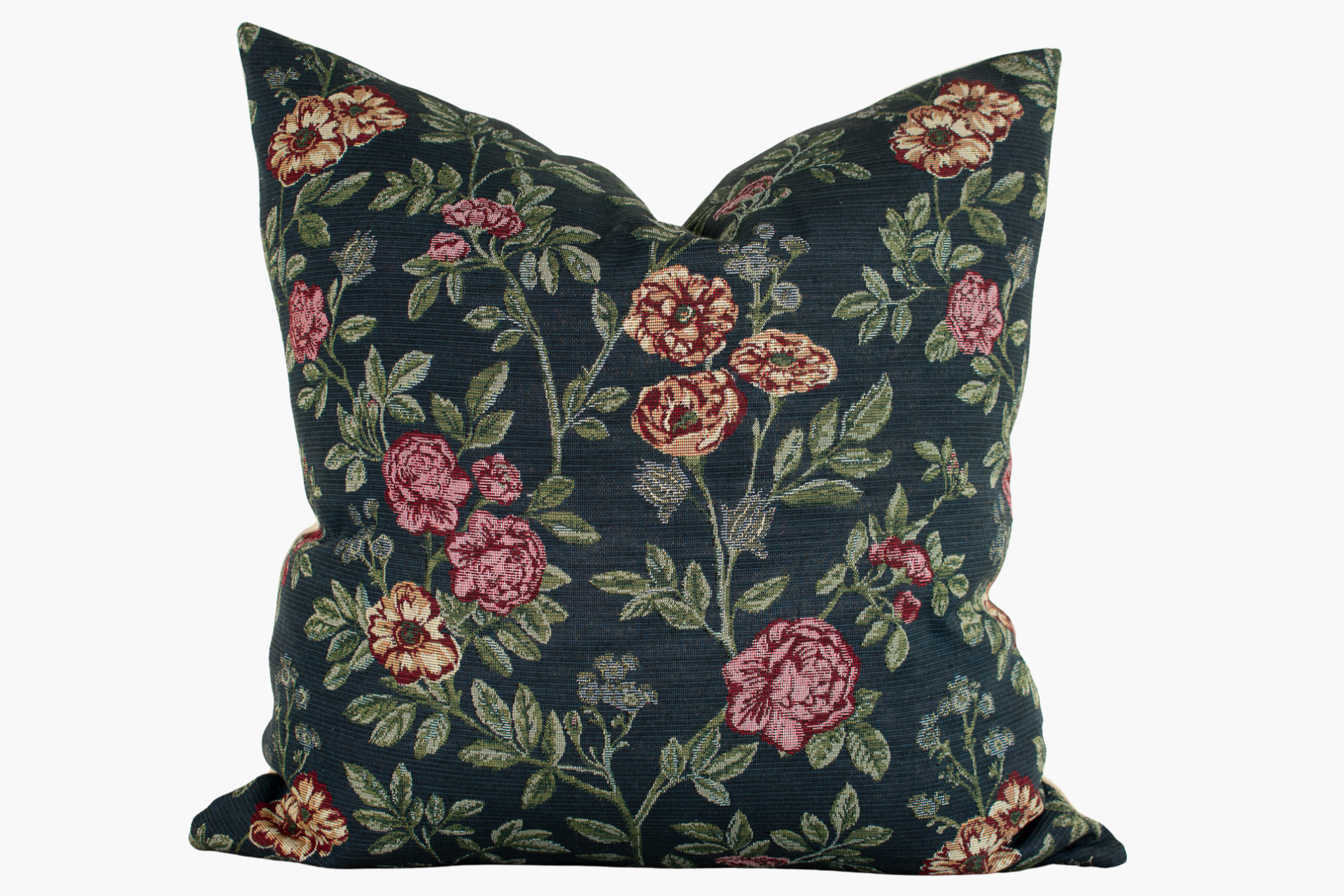 Wellesley Woven Tapestry Floral Pillow Cover - Navy Blue