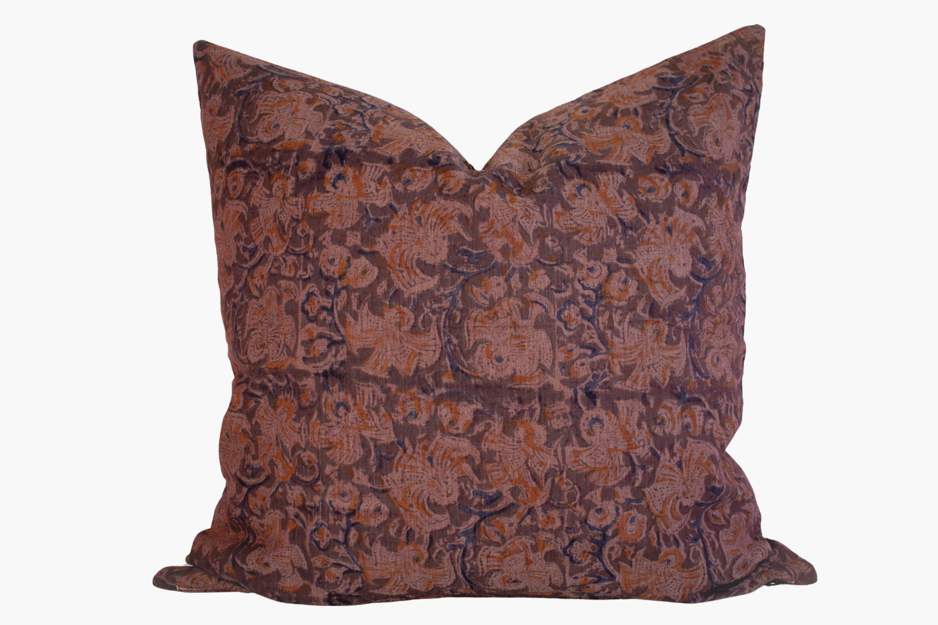 Indian Block Print Pillow Cover - Raisin, Clay, Indigo, Gold