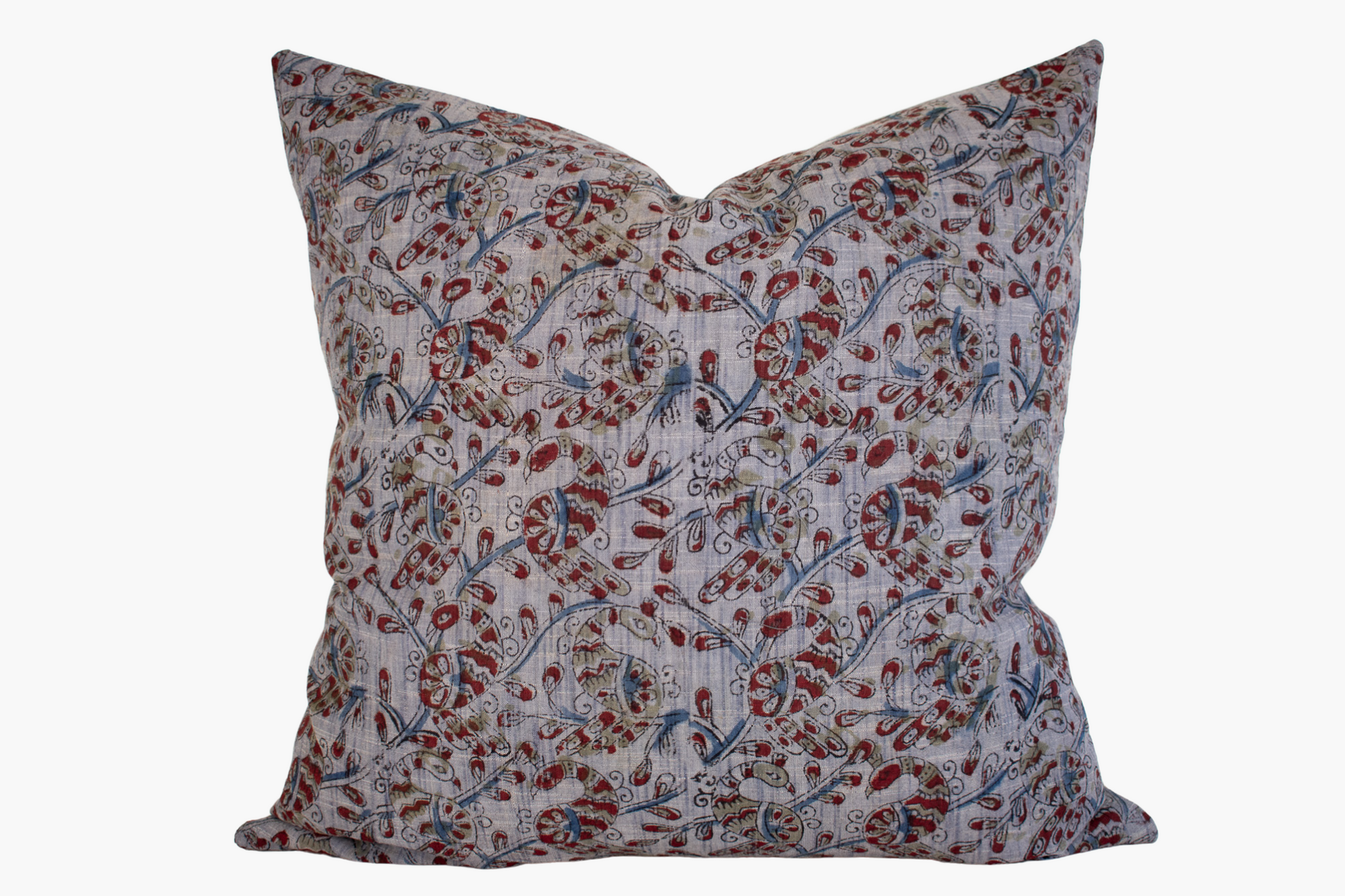 Indian Block Print Pillow Cover - Slate Blue, Indigo, Rust