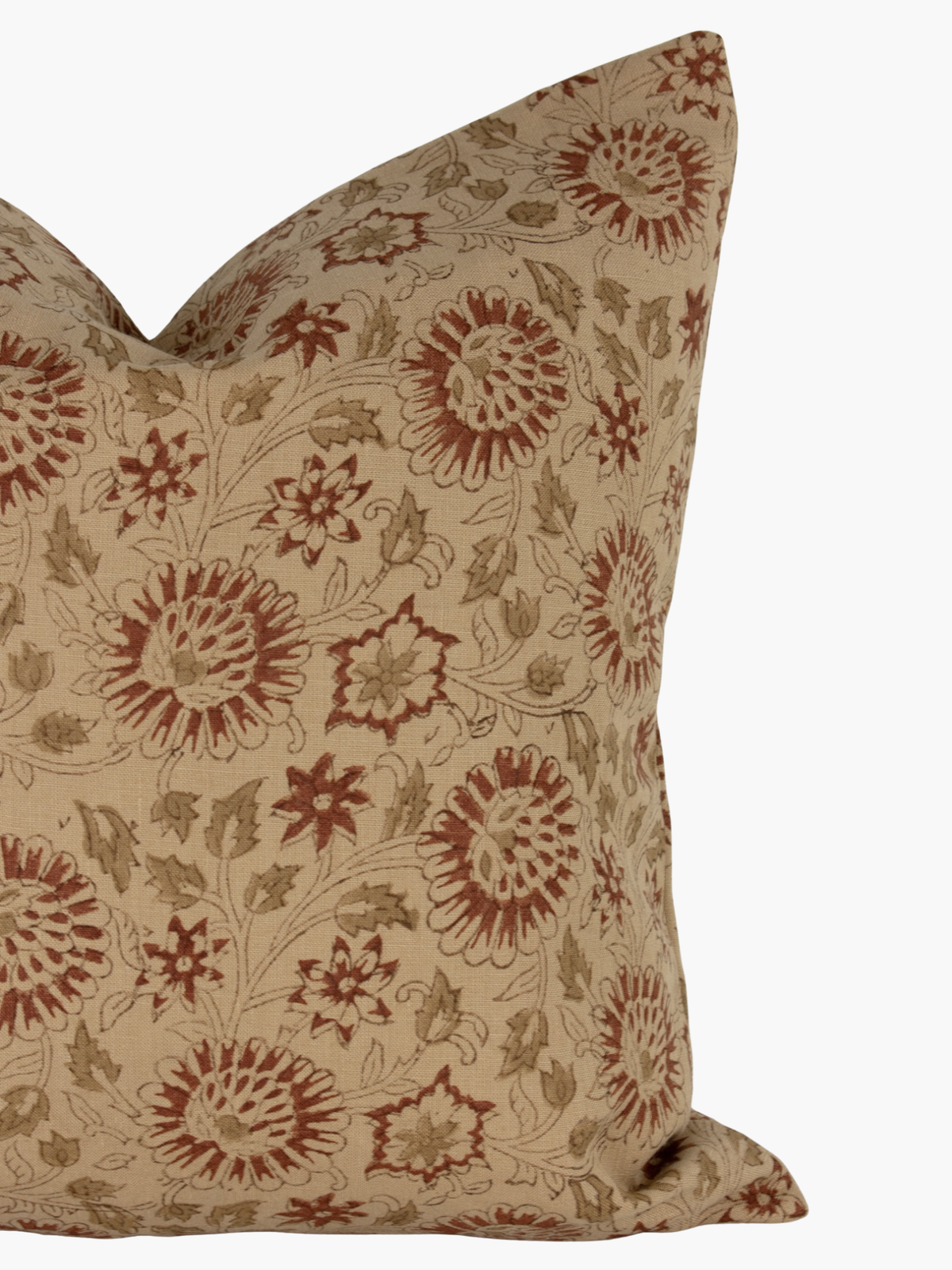 Sasha Indian Block Print Ruffle Pillow Cover - Camel, Rust, Ochre