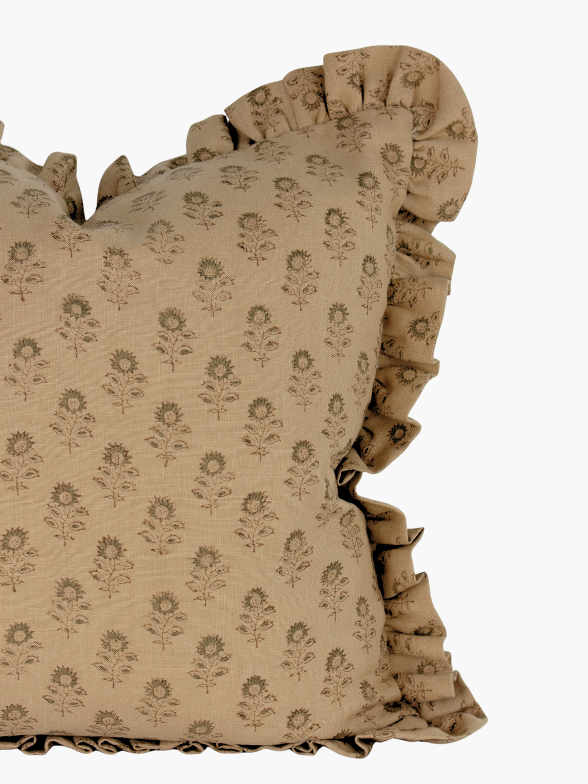Dolly Indian Block Print Ruffle Pillow Cover - Camel and Sage