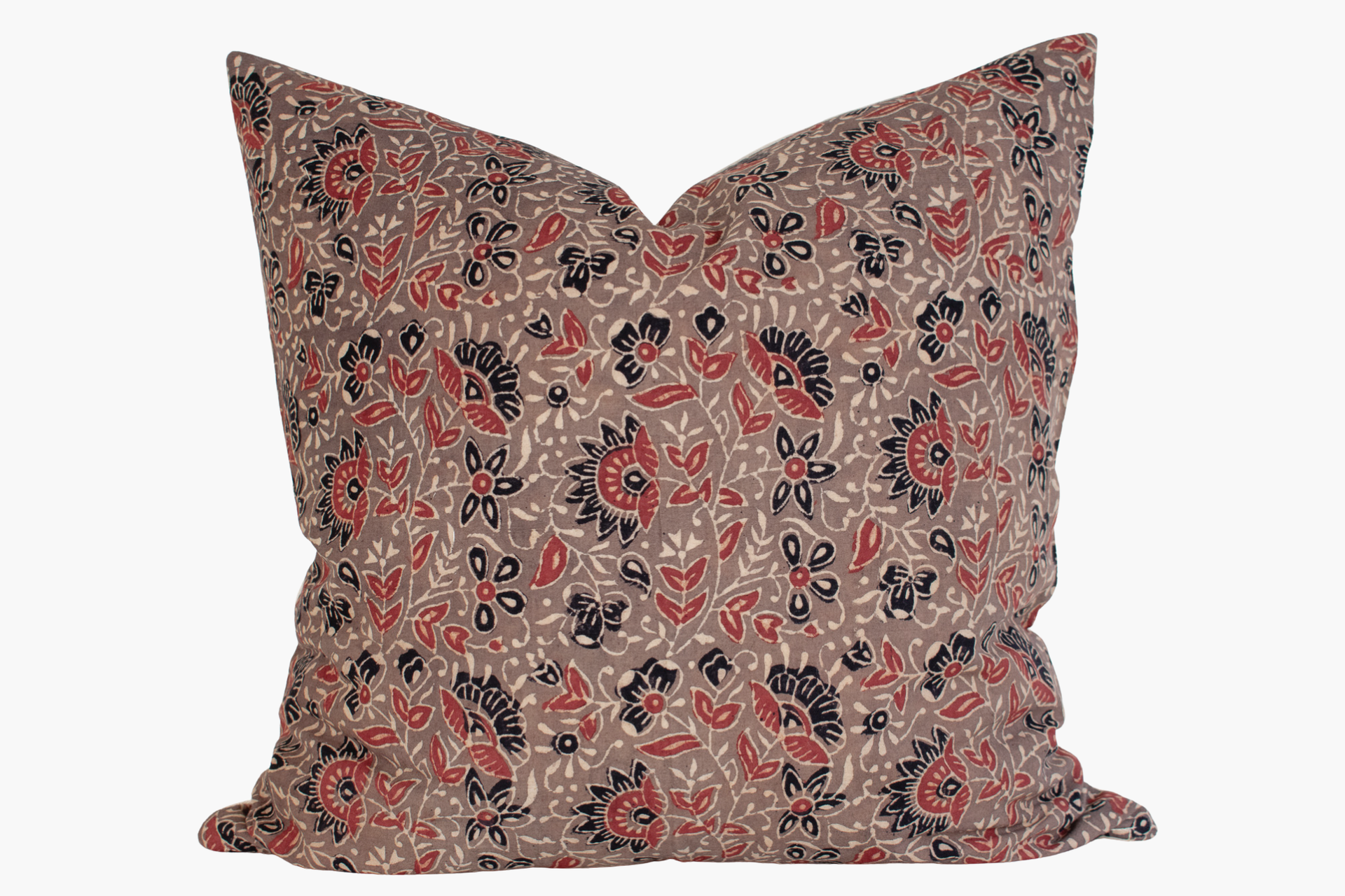 Vintage Indian Block Print Pillow Cover - Nutmeg, Rust, Black