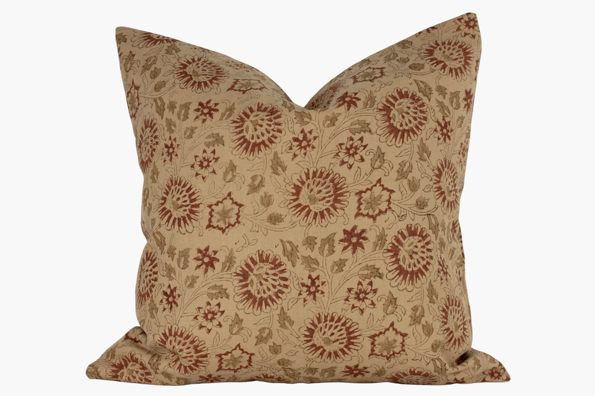 Sasha Indian Block Print Ruffle Pillow Cover - Camel, Rust, Ochre