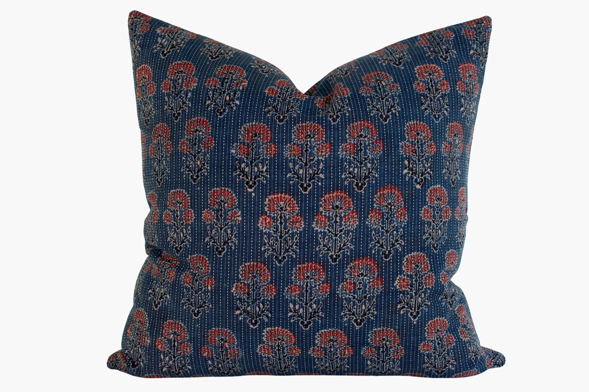 Vintage Indian Block Print Pillow Cover - Indigo, Rust