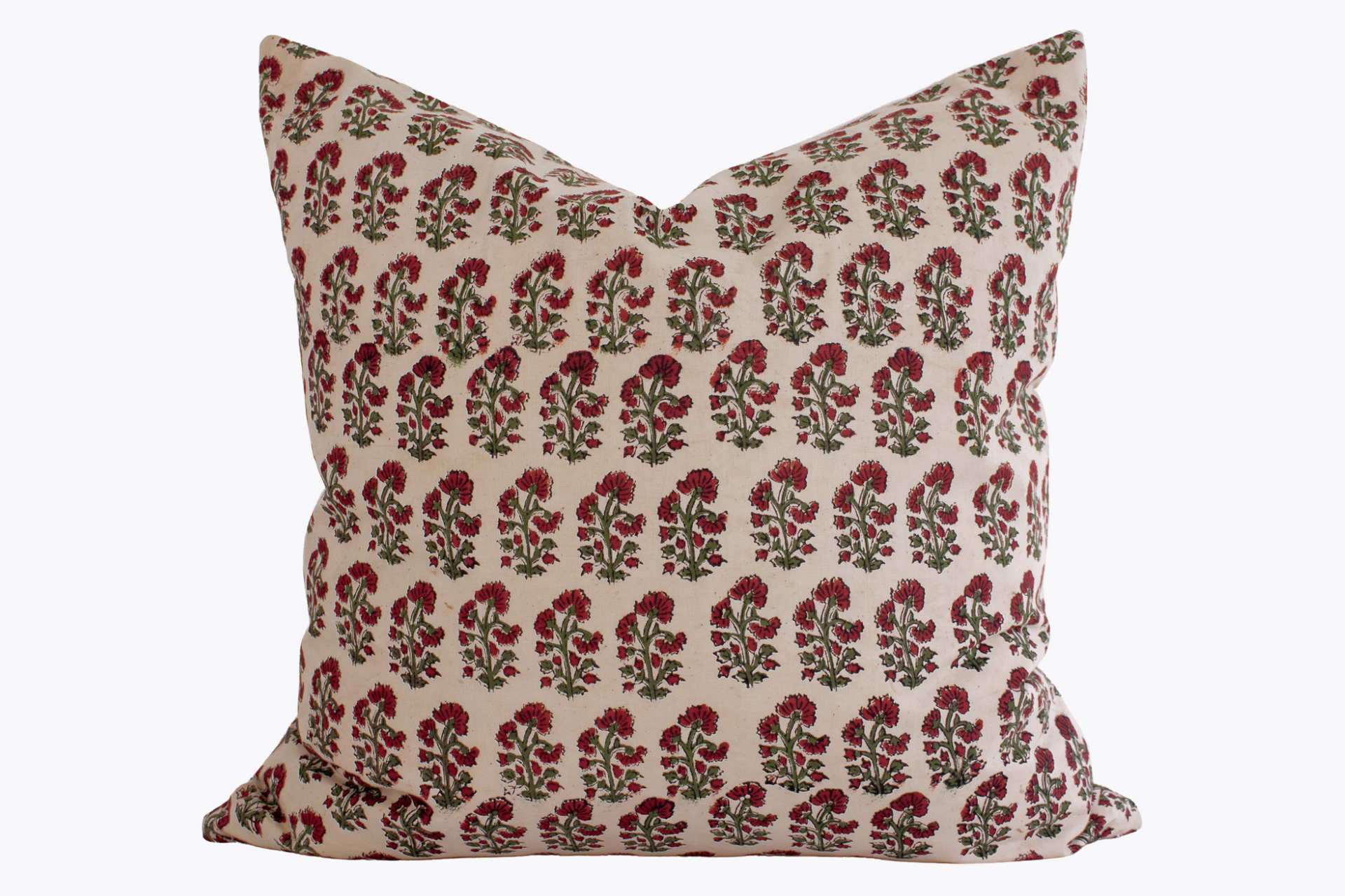 Indian Block Print Pillow Cover - Beige, Rust, Olive