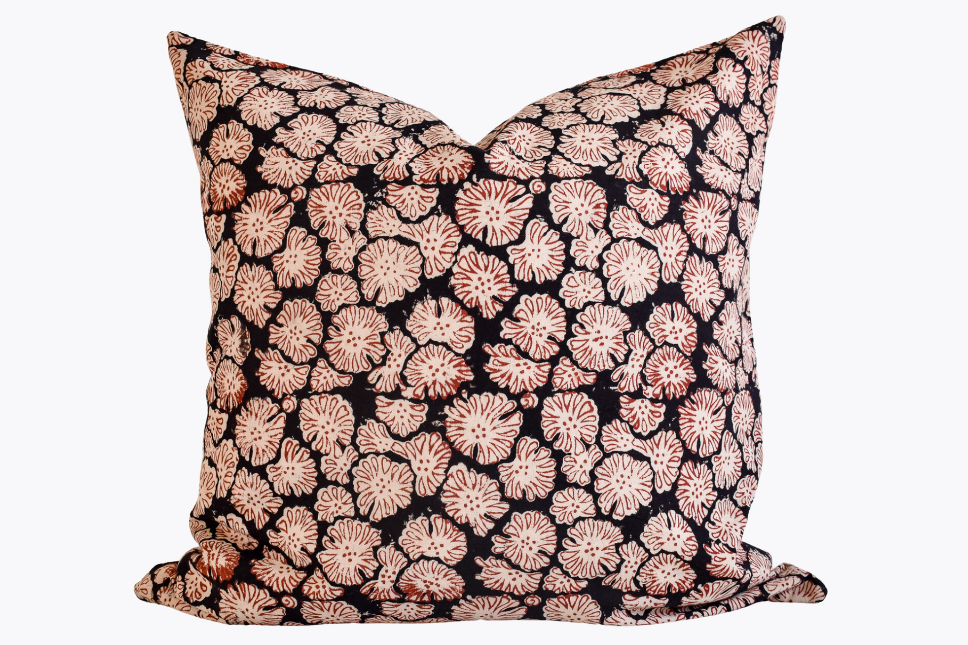 Indian Block Print Pillow Cover - Black, Beige, Rust