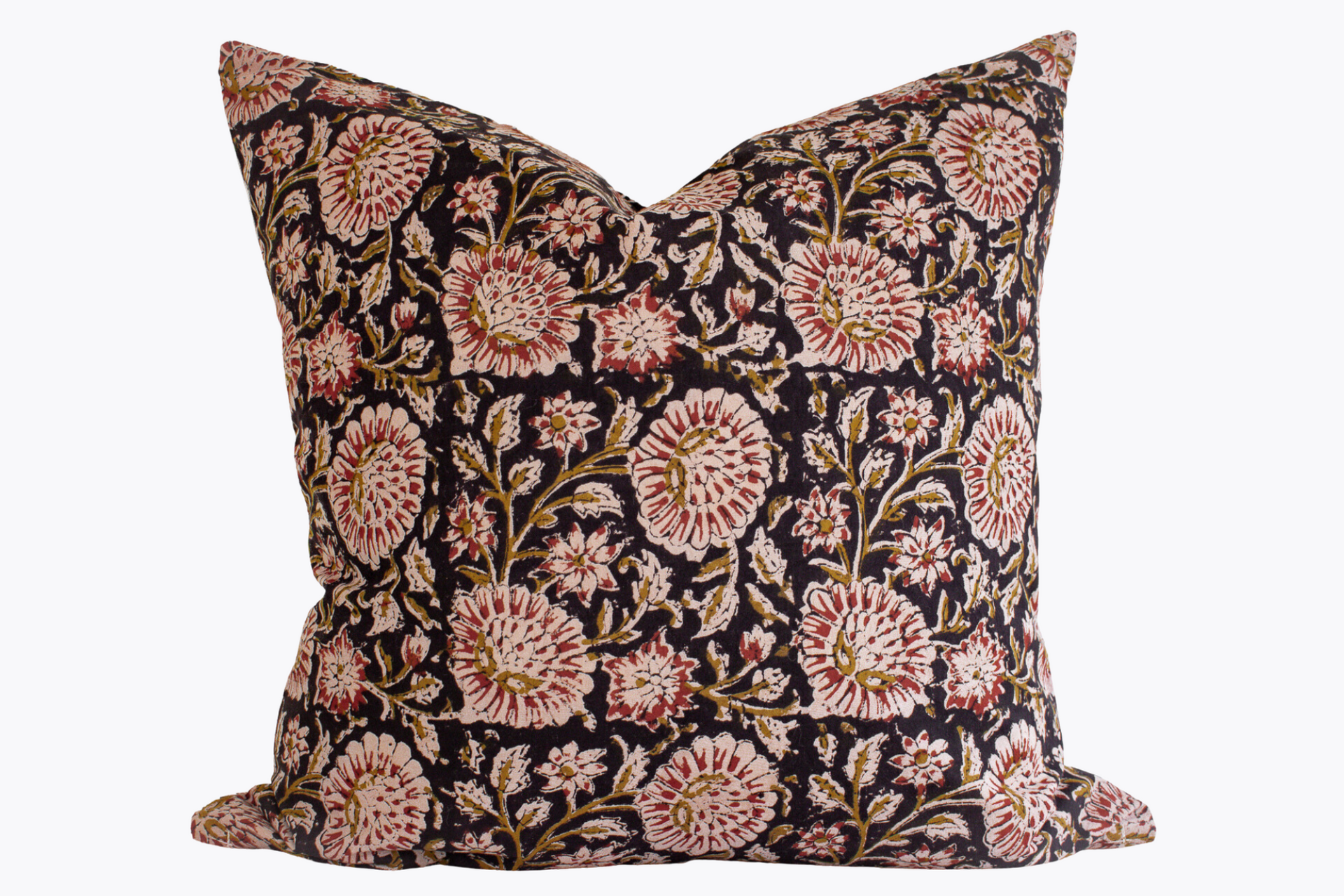 Indian Block Print Pillow Cover - Black, Gold, Rust, Tan