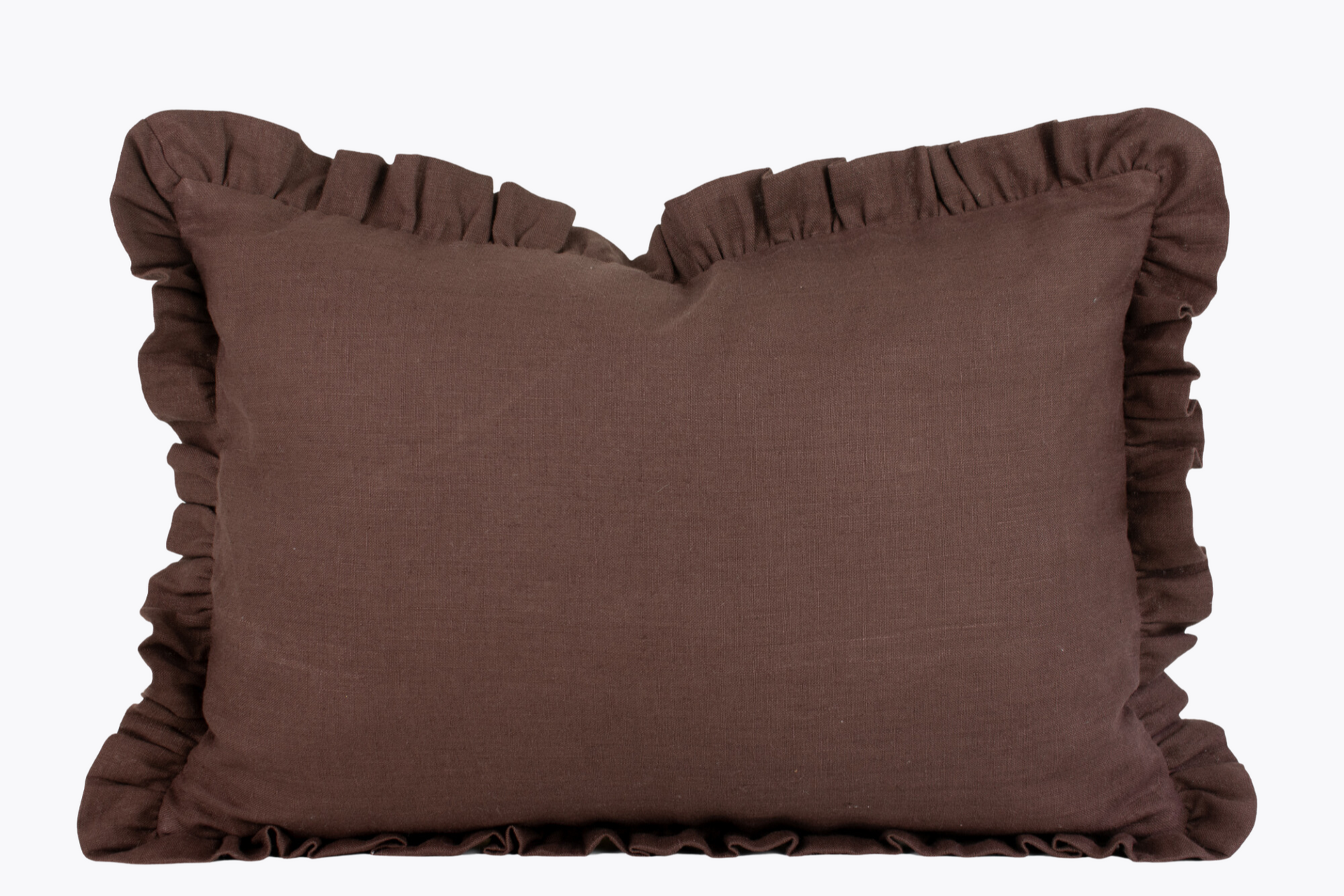 Ruffle Edge Linen Lumbar Pillow Cover - Brownstone