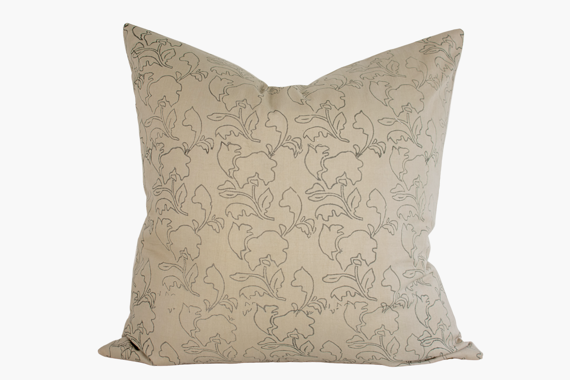 Leni Indian Block Print Pillow Cover - Burlap and Charcoal
