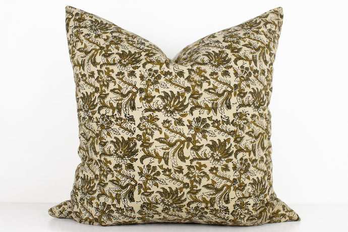 Indian Block Print Pillow - Ochre and Olive