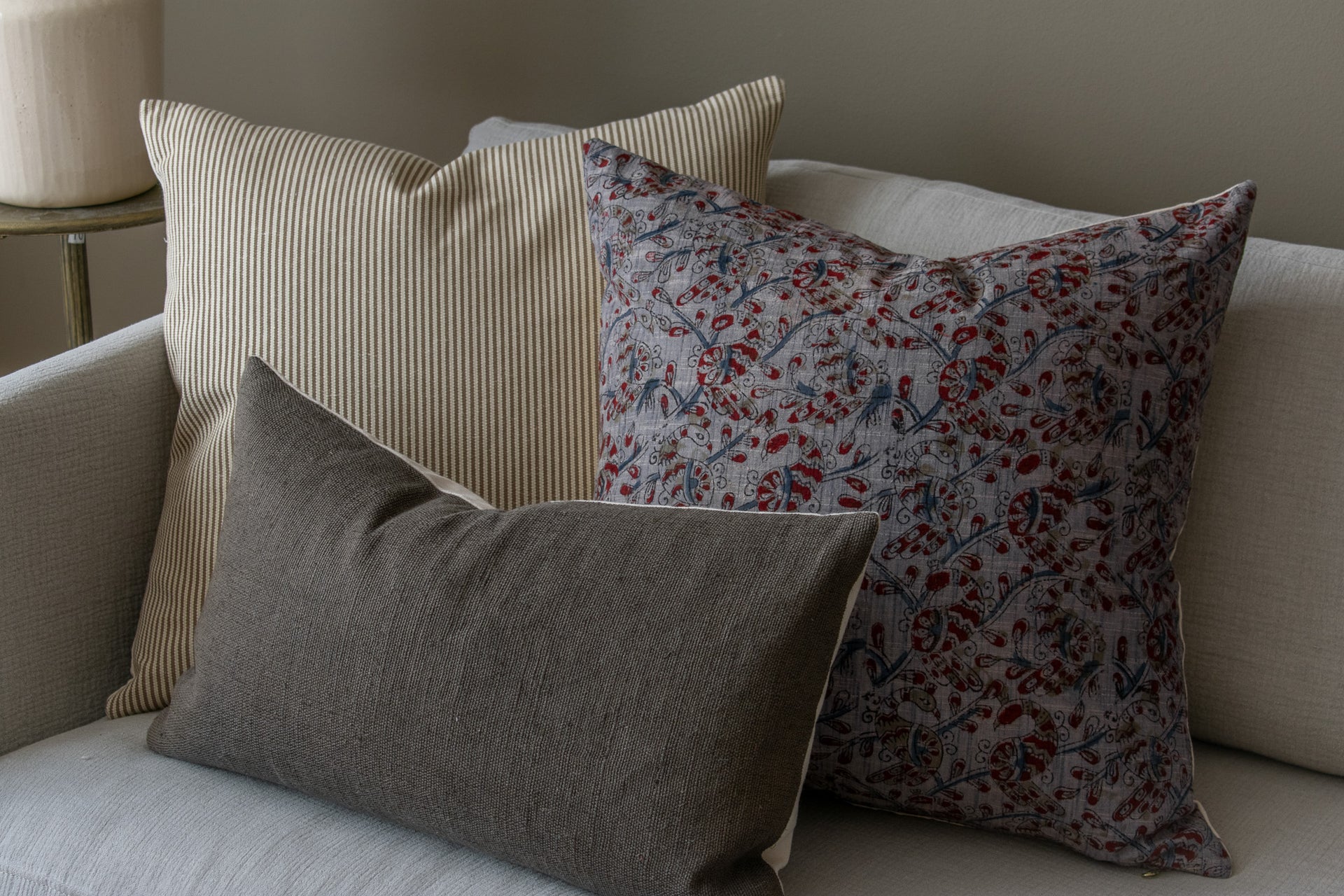 Indian Block Print Pillow Cover - Slate Blue, Indigo, Rust